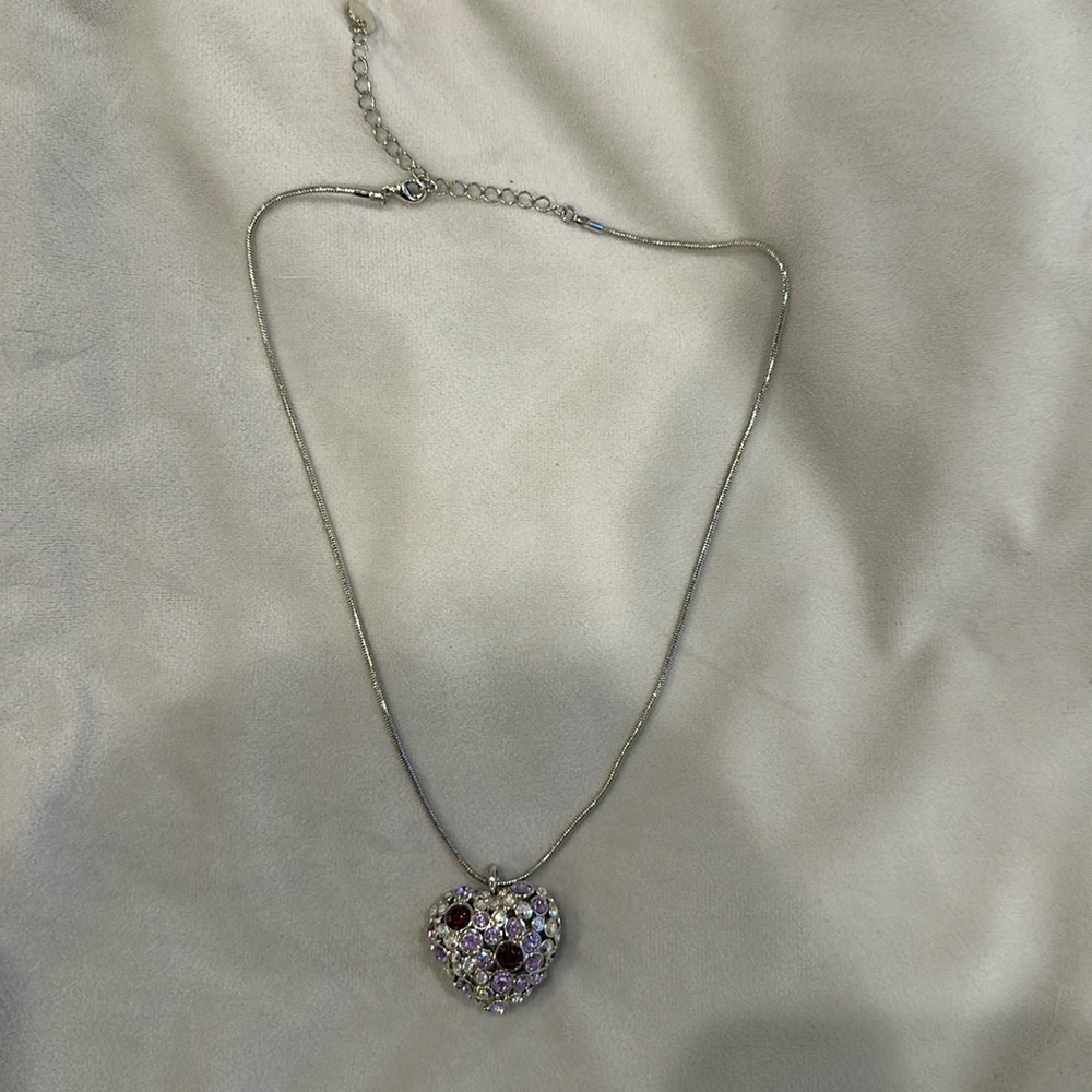 Swarovski silver necklace with large stone encrusted heart